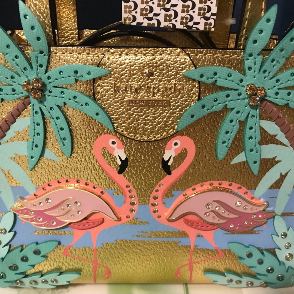 🌴🦩RARE BNWT Kate Spade New York by the Pool Flamingo Sam leather crossbody🦩🌴 - Picture 1 of 16